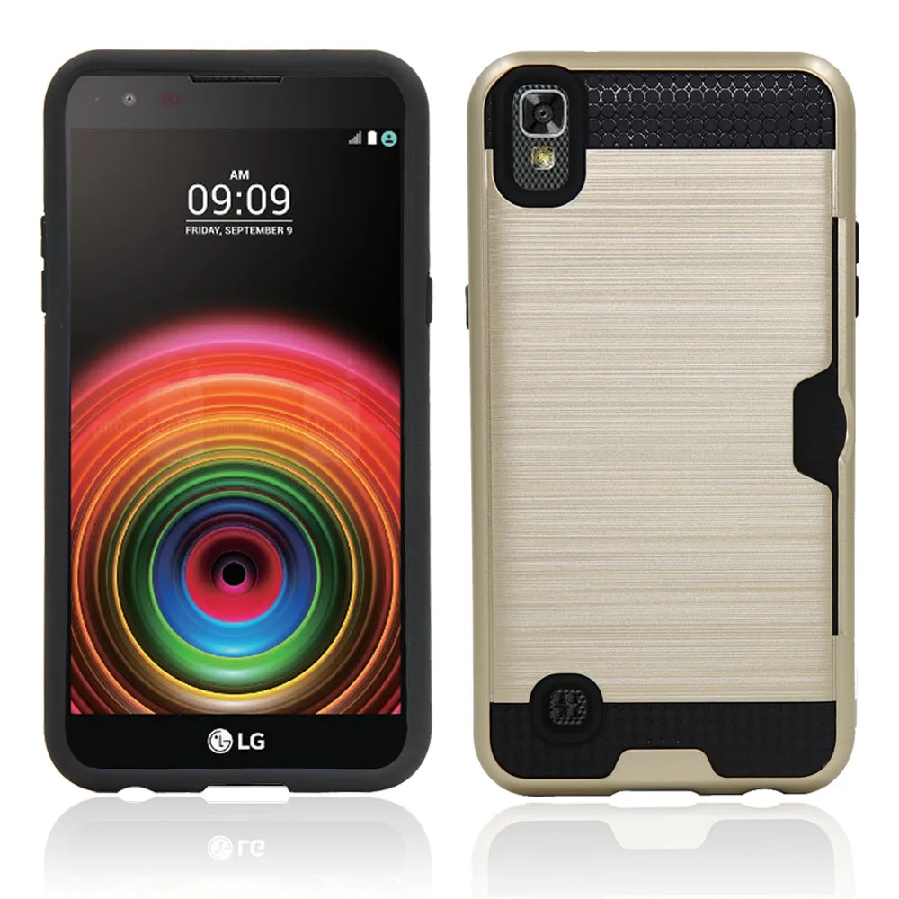 Hybrid Armor Case Hard Aluminum Plated Slot Card Holder Shockproof Silicone PC Phone Cover For LG X Power K210 K220 K220ds@ |