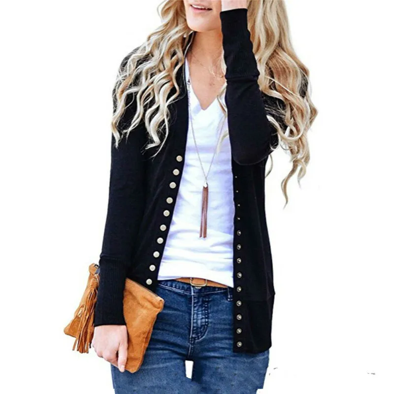 

Knitted Cardigan sweater Women 2019 Spring Autumn Simple Solid Straight Bottom Clothing Sweater Fashion Cardigan for Female