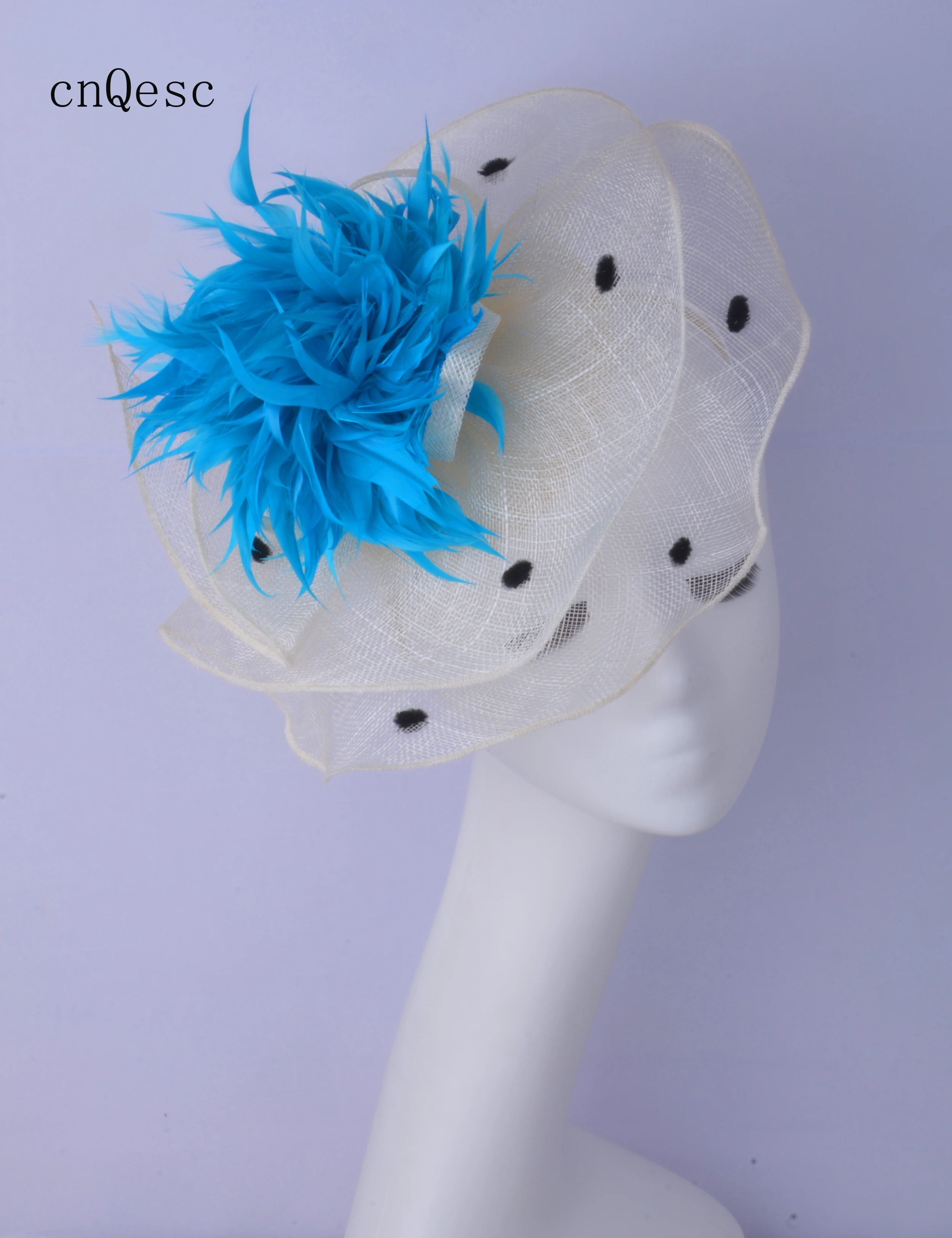

2019 Iovry blue Women hat Ladies formal dress hat sinamay feather fascinator for Weeding.