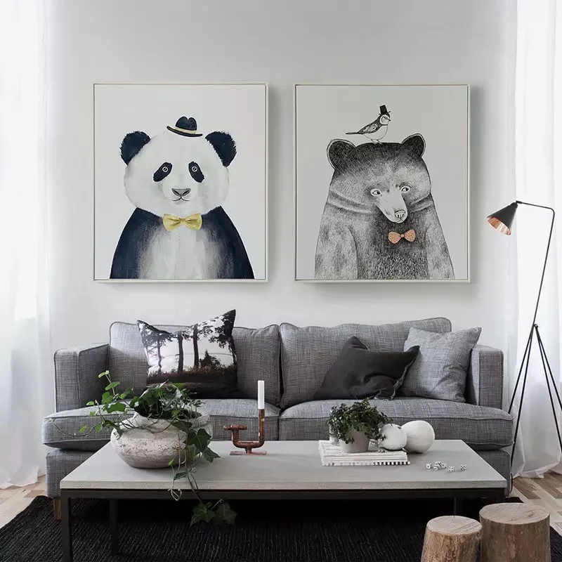 Art-A4-Canvas-Painting-Modern-Printed-Cartoon-Animal-Cute-Panda-Lion-Nordic-Poster-Home-Decoration-For