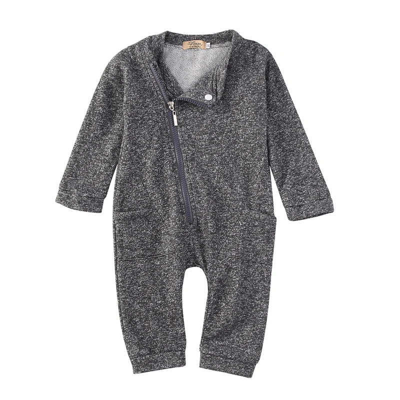 Newborn Baby Boy Girls Solid Long Sleeve Zipper Romper Jumpsuit