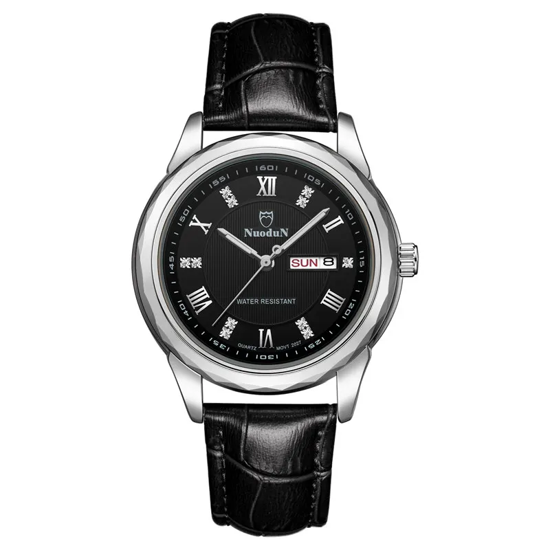 Luxury Watches For Men Quartz Watch Complete Calendar Noctilucent Black Leather Watch Mens Dress Branded Watches