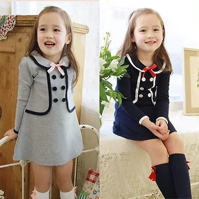 Baby Kids Girls Dress Clothes Autumn Winter Style Bowknot Gown Fancy