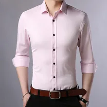 Мужские деловые рубашки для работы Camisa, с длинными рукавами и отложным воротником, эластичные, дышащие, тонкие, яркие, однотонные, не нуждается в глажке