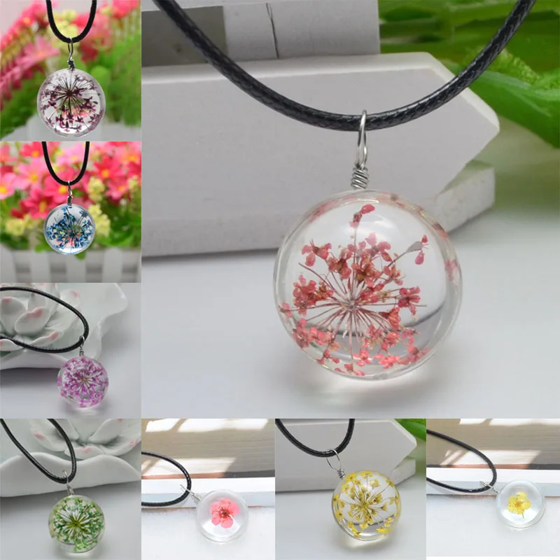 1 шт. Женская цепочка с кулоном в виде цветка и стеклянного шара|collier fashion|collier
