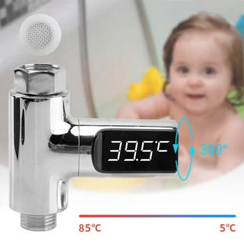 

2pcs LED Display Home Water Shower Thermometer Flow Self-Generating Electricity Water Temperture Meter Monitor For Baby Care