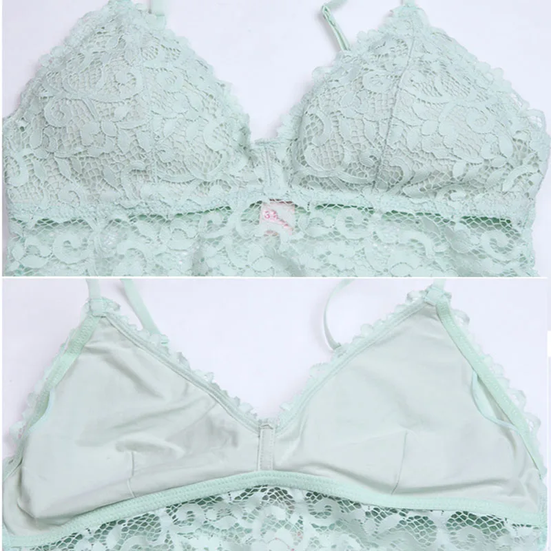 Pretty Lace Trim Wire Free Vest Back Full Cup Bralette (2)