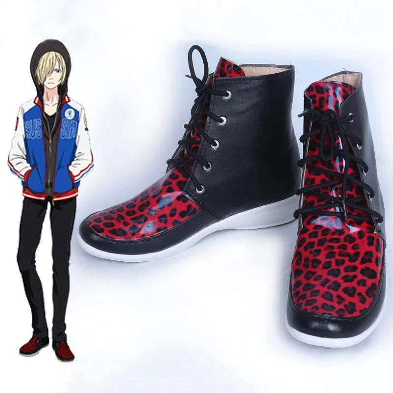 

Anime Yuri On Ice Plisetsky Yuri Shoes Carnival Cosplay Costume Halloween Shoes Leopard Print Lace Up Sneakers Custom New