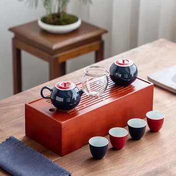 

TANGPIN blue ceramic teapot with 4 teacups a tea set portable travel tea sets drinkware