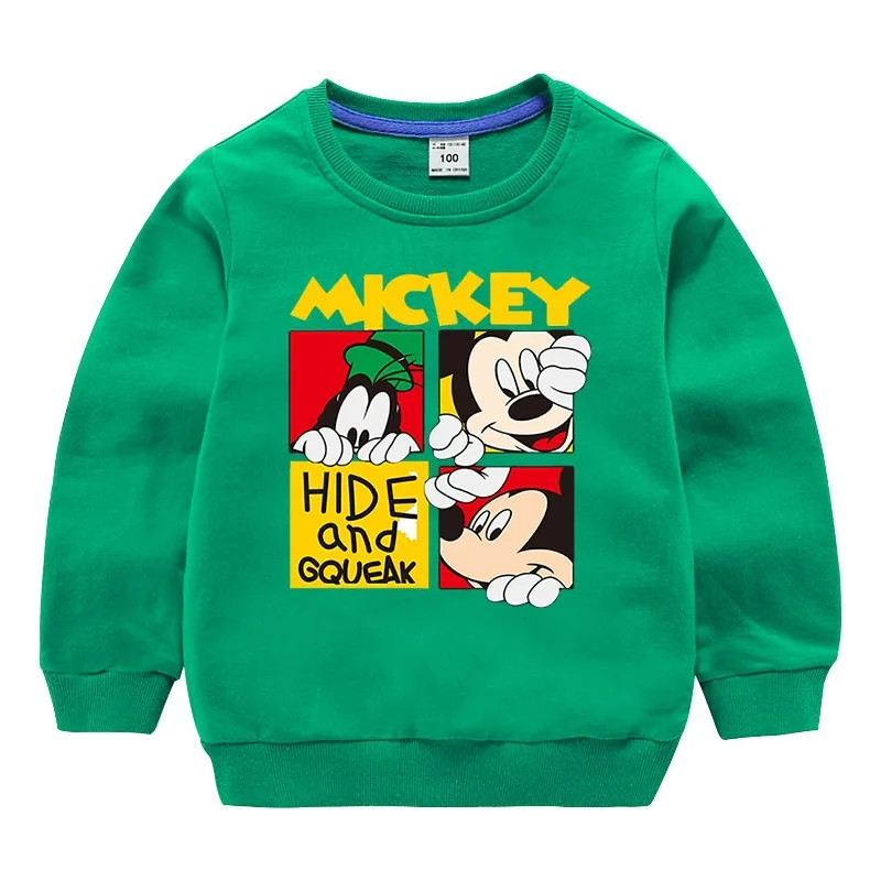 Новые популярные свитера с Микки Маусом для маленьких мальчиков и девочек, детские топы с милонговыми рукавами на зиму, весну, осень, 18 мес.-7 лет, Детская футболка, одежда для девочек - Цвет: Green
