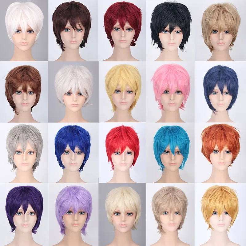 Coshome Naruto One Piece Fairy Tail Bleach Yato Cosplay Short Wig For Men Women Black Brown Yellow Red Blue Wigs (16)