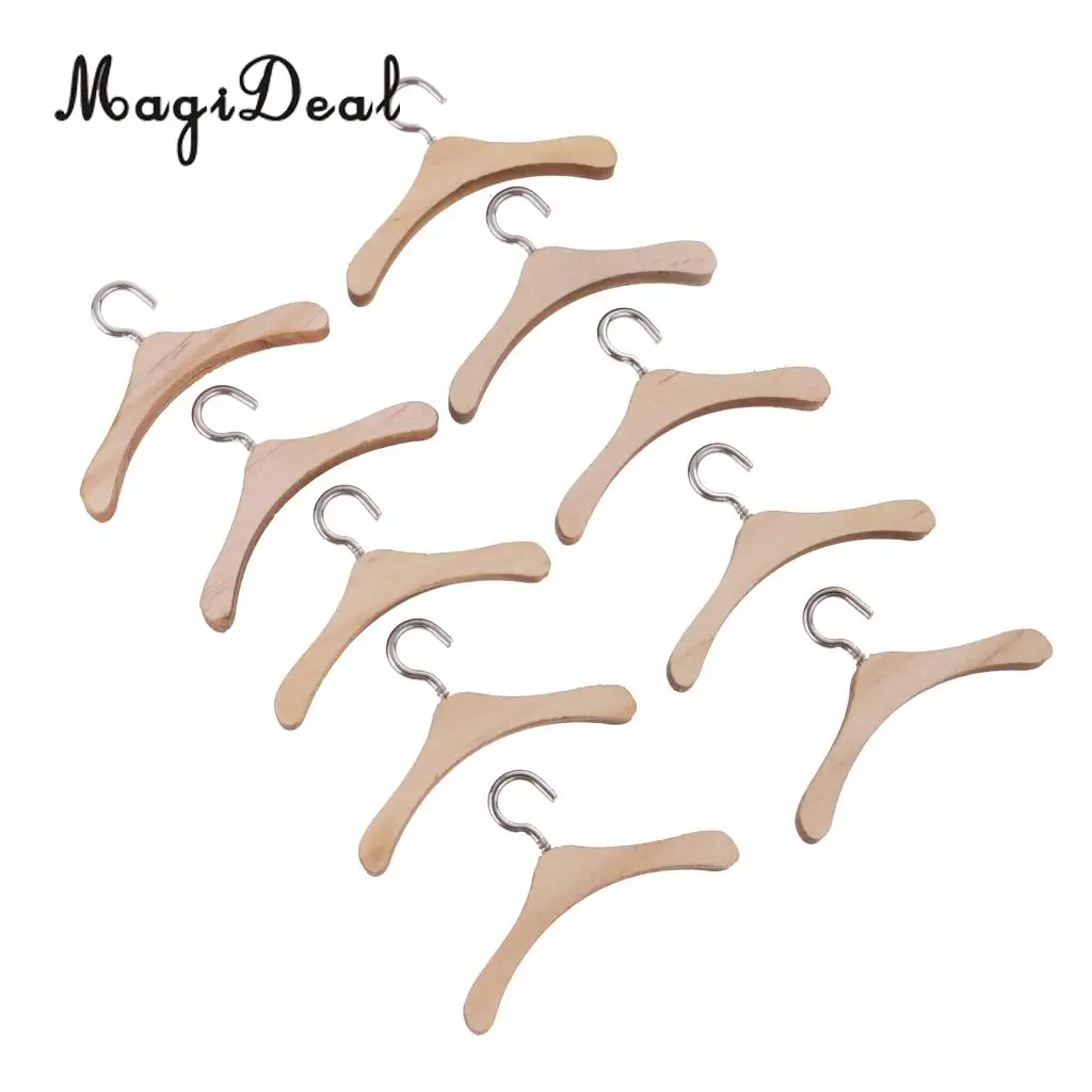 MagiDeal 10Pcs/Lot Wooden Metal Hook Clothes Hanger for 12 Inch BJD Dolls Dress Pants Clothing Dollhouse Furniture Acce Toys