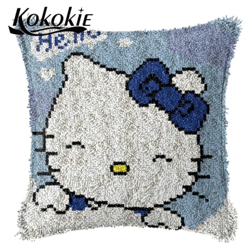 

Latch hook diy rug pillow kits cat printed Patchwork Pillowcase fabric cross stitch kits for embroidered mat 3d cushion mat