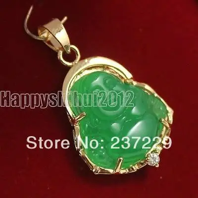 Vendita Calda-@ @ Prezzo All'Ingrosso S ^ ^ ^ ^ Gioielli Di Moda 18Kgp Collana Con Ciondolo Budda Intagliato In Pietra Verde-Spedizione Gratuita Di Al