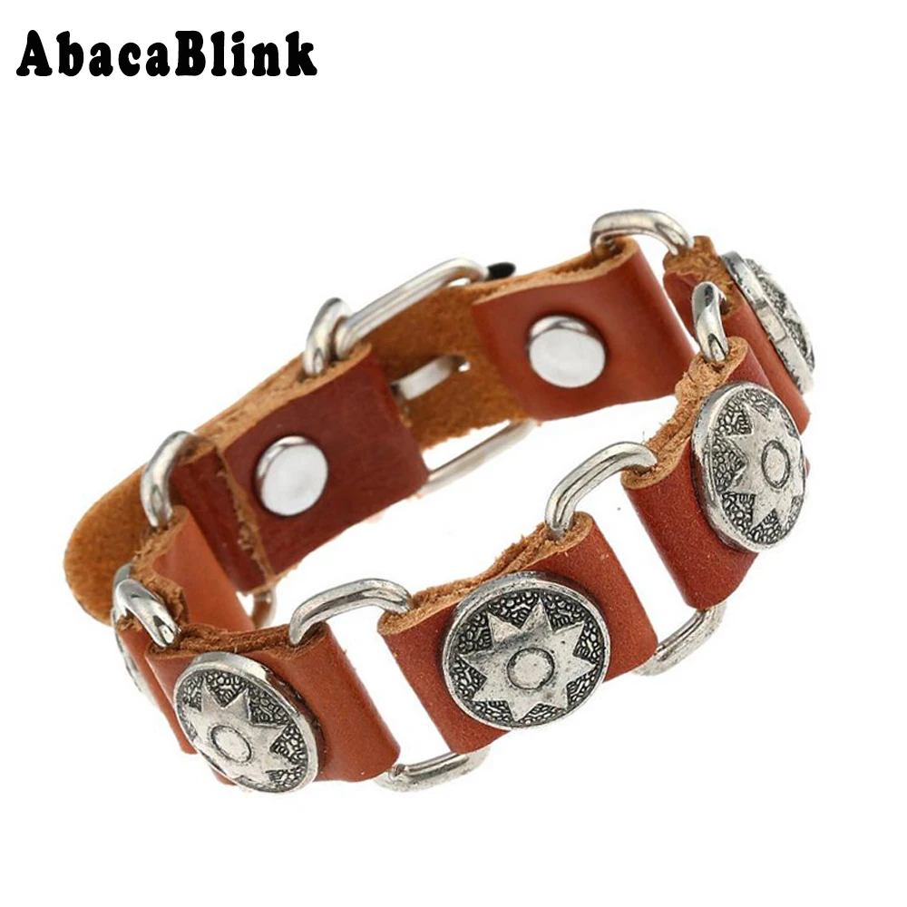 Punk Jewelry Men's Cow Leather Bracelet Vintage Rock Style Hexagram