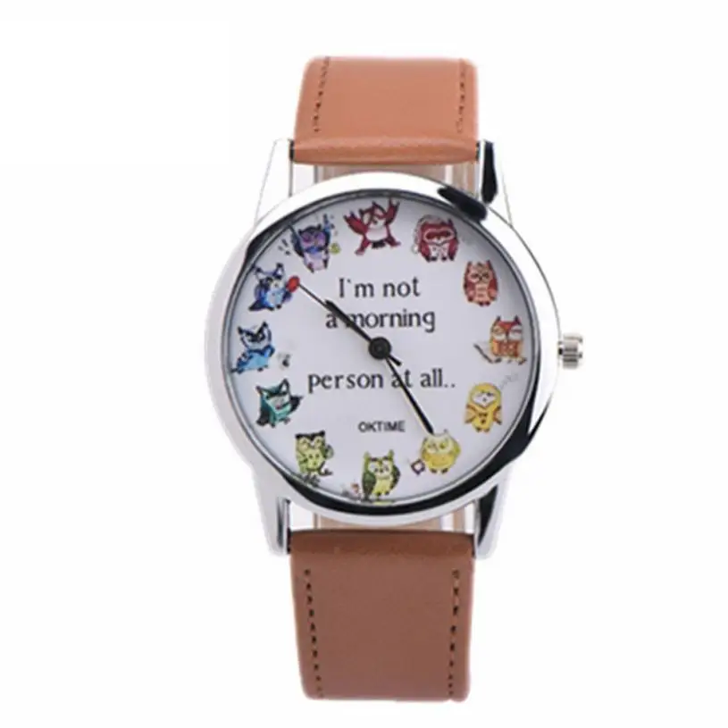 

Fashion Owl Pattern Ladies Clock women Watches Leather printing Analog Quartz Vogue neutral table Wrist Watch Clock montre femme