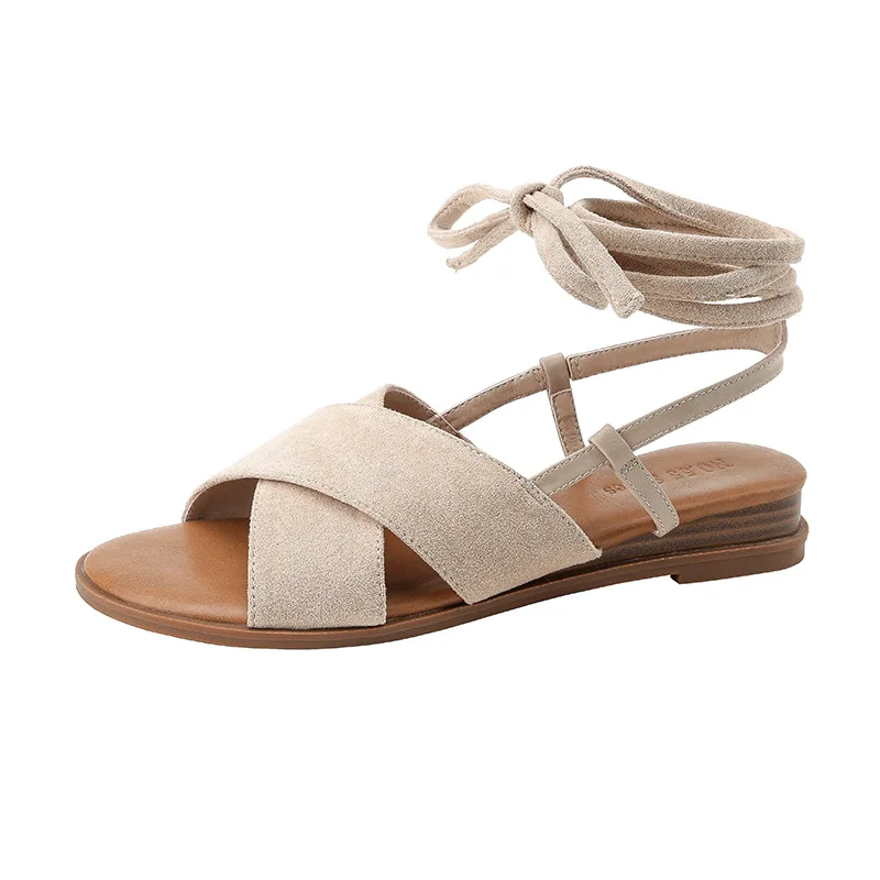 Womens Flat Shoes Round Toe Casual Peep-Toe Roman Beach Sandals Bohemian Cross Leather Strap Flats Shoes 2019 Womens Flat Shoes Round Toe Casual Peep-Toe Roman Beach Sandals Bohemian Cross Leather Strap Flats Shoes 2019