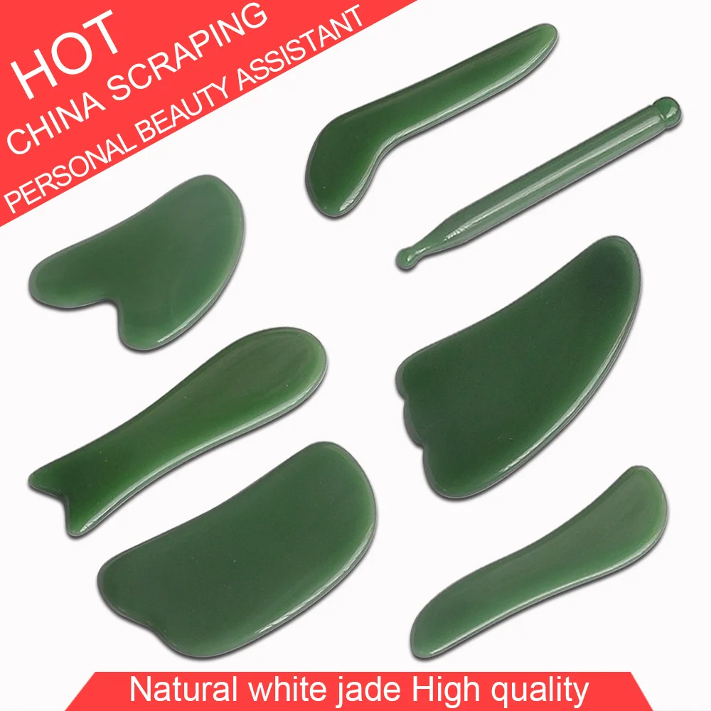 

Dark Green Color Glass Guasha Scraping Massage Tool Facial Beauty V-line kit 7 types different shape