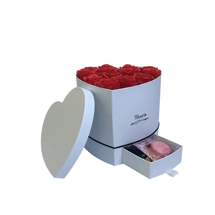 День Святого Валентина в форме сердца включает в себя ящик цветочный упаковка Цветы Подарочная коробка, Свадебные вечерние украшения любимая Подарочная бумажная коробка - Цвет: Белый