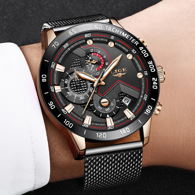 LIGE Brand Men's Fashion Watches Men Sport Waterproof Quartz Watch Man Ultra-Thin Mesh Belt Clock WristWatches Relogio Masculino