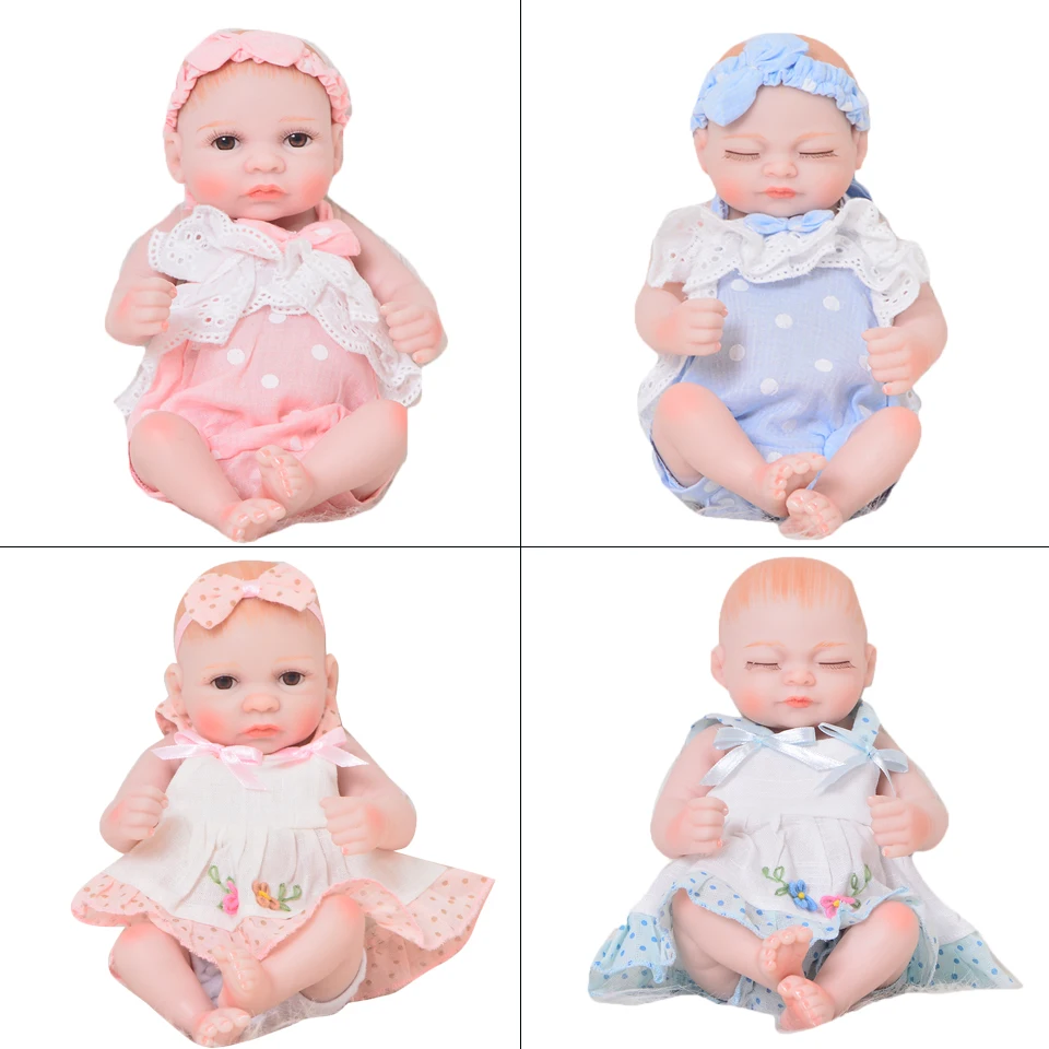 11 Inch Mini Boneca Reborn Full Silicone Vinyl Realistic 4 Twins Reborn Baby Girl Dolls Sleeping Or Awake 27 cm Kids DIY Toy