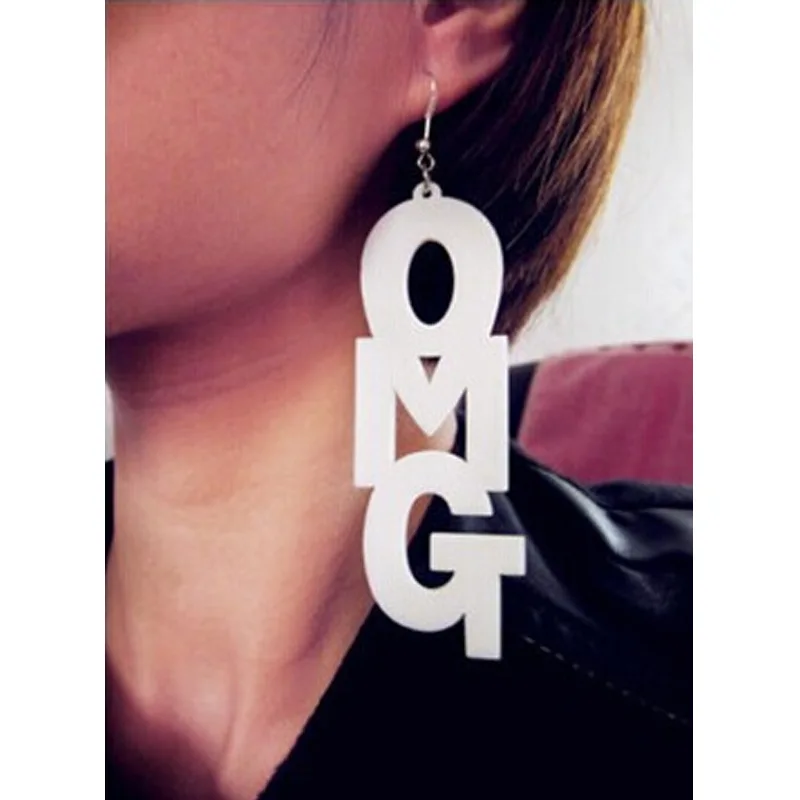 

New Hiphop Acrylic Geometric Long Drop Earrings Jewelry Hot Night Club OMG Letter Earrings for Women Pendientes Mujer Kolczyki