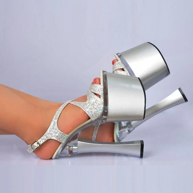 Super Dance High Heel stern Schwarzes Glänzende Schuhe Schuhe Pole Plattformen Sexy schwarz Silber silber Hochzeit 18 modell Cm leistung qwAwvxXfB