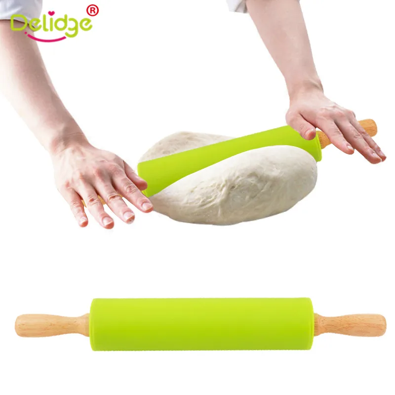 

Delidge 1pc Wooden handle Silicone Rolling Pins Kitchen Kids Baking Colorful Tools Biscuit Dumpling Dough Anti-sticking Sticks