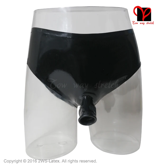 Black Sexy Latex underwear with mould penis sheath open front Rubber pants with condom Shorts KZ-043
