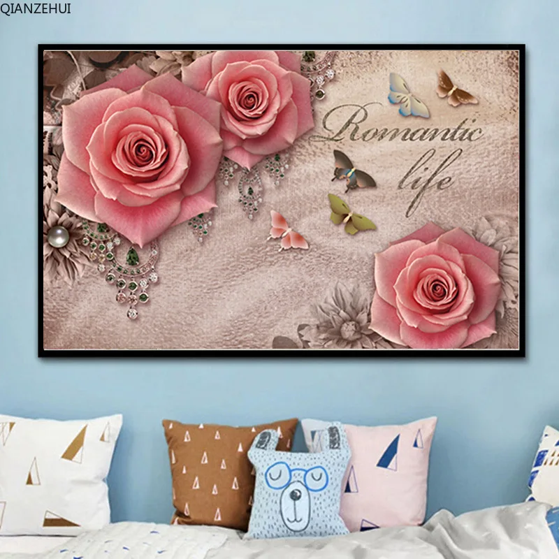

QIANZEHUI,DIY 5D Diamond Embroidery,Round Diamond Full Embroidery Rose flower Diamond painting cross stitch,needlework