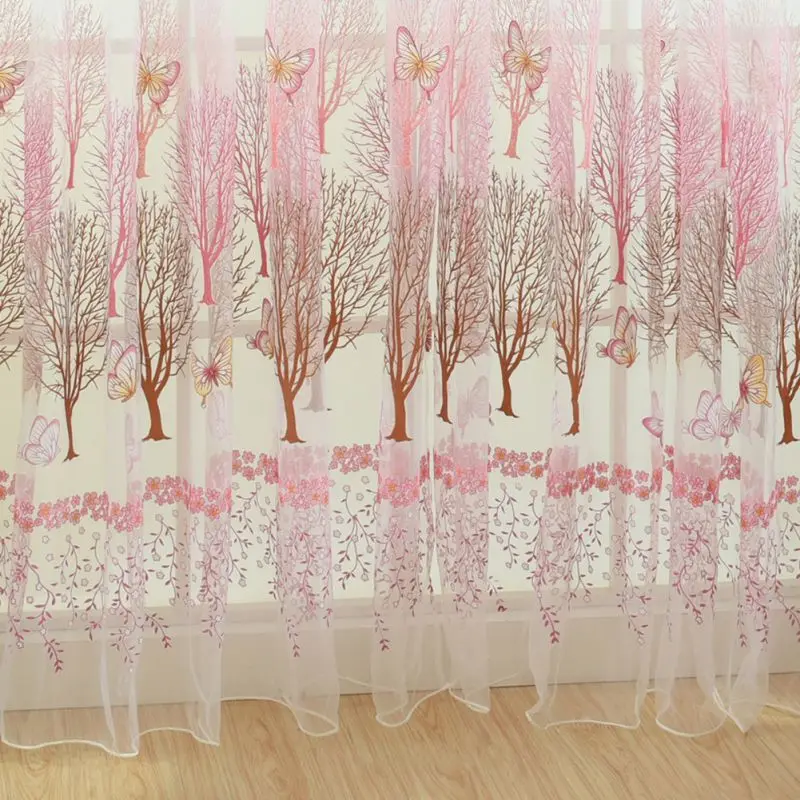 

1 * 2.7 meters Sheer Voile Window Curtains Vintage Tree Butterfly Pattern Tulle Tube Curtain Bedroom Living Room Decor SZ