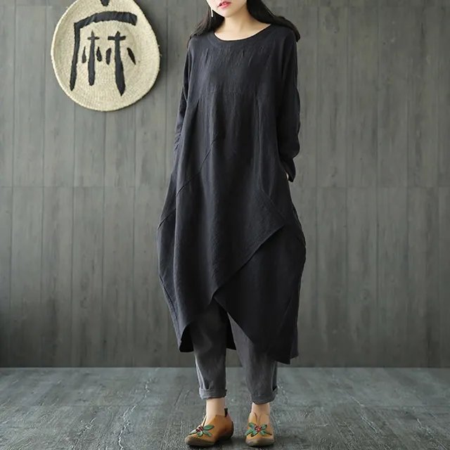 2018 Plus Size Maxi Summer Cotton Linen Elegant Dress For Women Long Sleeve Casual Party Club Dresses Loose Tunic Lady big Dress 1