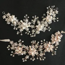 SLBRIDAL, проводные хрустальные стразы, Пресноводный Жемчуг, свадебные аксессуары для волос, повязка на голову для невесты, украшение для подружек невесты