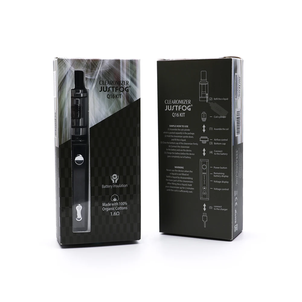 Оригинальный Justfog Q16 Starter Kit с 900 mAh J-Легкий 9 аккумулятора новые электронные сигареты Vape ручка комплект с 1,9 мл Q16 сигареты