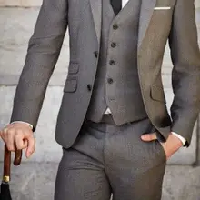 Осенние серые мужские свадебные костюмы для званого обеда, 3 предмета, приталенный костюм жених смокинг жениха, блейзер masculino, новинка