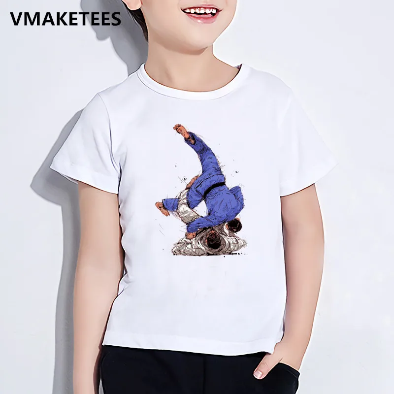 Для детей, на лето короткий рукав для девочек и мальчиков футболка детская дзюдо принт Удобная футболка Веселая Повседневная одежда для малышей, HKP402 - Цвет: HKP402I