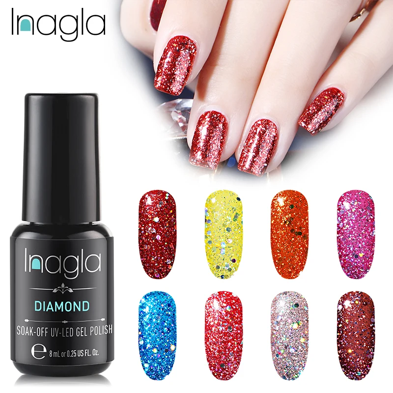 Inagla Professional Diamond Glitter UV Nail Gel Polish Soak Off Sequins Long-lasting Bling Varnish Manicure Art Tools | Красота и