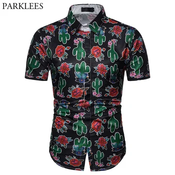 

Floral Hawaiian Shirt 2019 Summer New Slim Fit Short Sleeve Men Shirt Casual Party Holiday Men Clothing Camisa Social Masculina