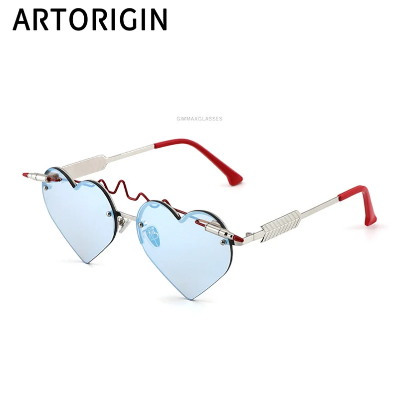 Уникальный, в форме сердца солнцезащитные очки для женщин пуля розовые зеркальные безободковые женские оттенки прекрасные Солнцезащитные очки - Цвет линз: Blue Mirror