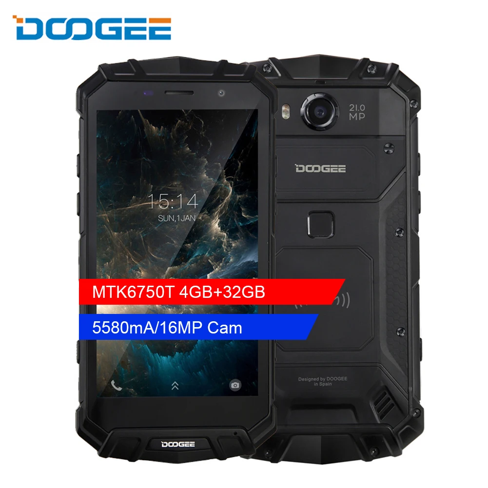 Оригинальный DOOGEE S60 Android 7,0 4G LTE мобильный телефон 5,2 "Helio P25 Восьмиядерный 6 ГБ ОЗУ 64 Гб ПЗУ 5580 мАч 21 МП IP68 Водонепроницаемый NFC