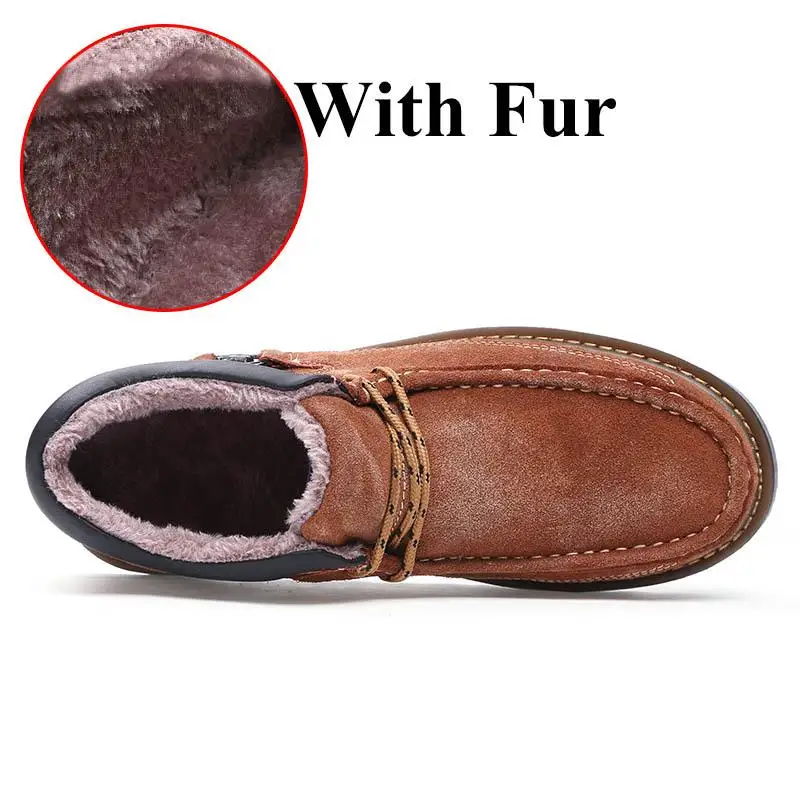 Классические брендовые зимние мужские ботинки из натуральной кожи; теплые мужские зимние ботинки на меху; Мужская обувь в стиле панк; мужские ботинки на платформе; кроссовки - Цвет: Fur Light Brown
