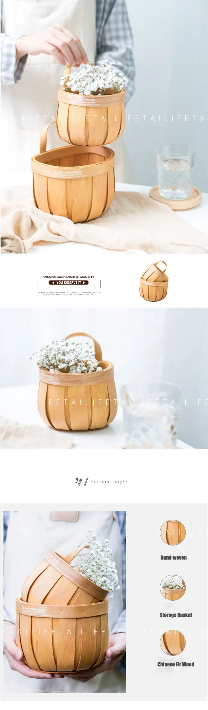 Корзина для хранения в скандинавском стиле ручной работы с древесной стружкой, настенная подвесная корзина, Домашний Органайзер, декоративные аксессуары для цветочного хлеба, еды