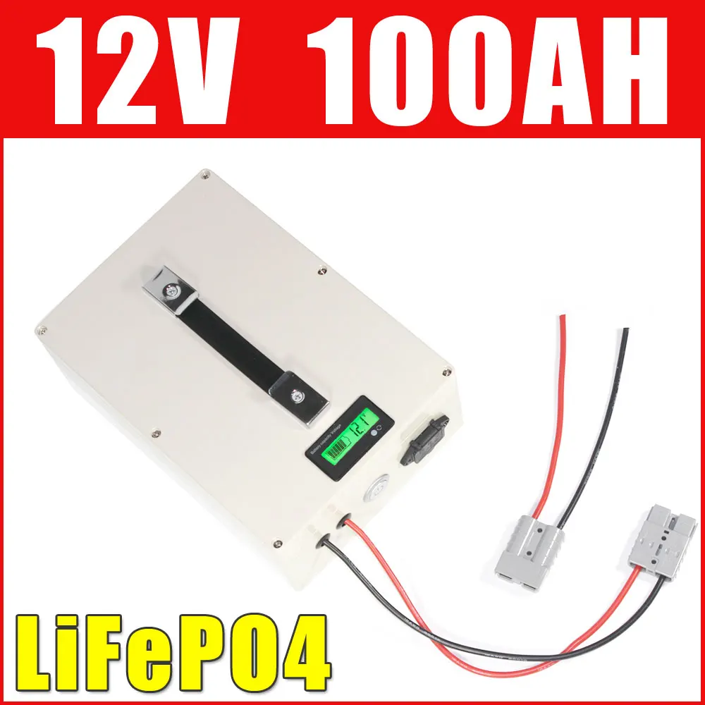 

12V 100AH LiFePO4 Battery Pack Scooter Solar battery waterproof case LCD display