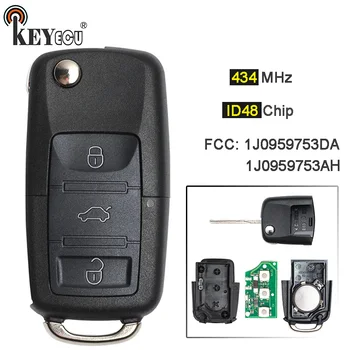 

KEYECU 10x 434MHz ID48 Chip 1J0 959 753 DA / 1J0 959 753 AH Flip 3 Button Remote Key Fob for Volkswagen, for Skoda, for Seat