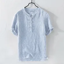 Летняя мужская хлопковая и линейная рубашка, летние топы, короткий рукав, одноцветная, крутая тонкая дышащая полосатая рубашка на пуговицах, пляжные блузки
