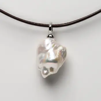 

Free Shipping 26*19mm White Real Freshwater Cultured Kasumi Pearl Pendant 925 Sterling Silver