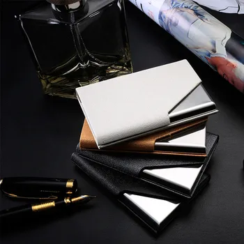 

Business ID Credit Card Holder For Women Men Fashion Brand Metal Aluminum Card Case PU Leather Porte Carte