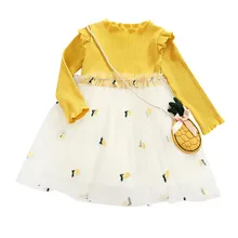 New Girls Baby Long Sleeve Pineapple Print Princess Dress Mesh Paneled Puff Dress Casual Outfit Kids Children's Clothing #LR5 mesh paneled paint splatter gym suit