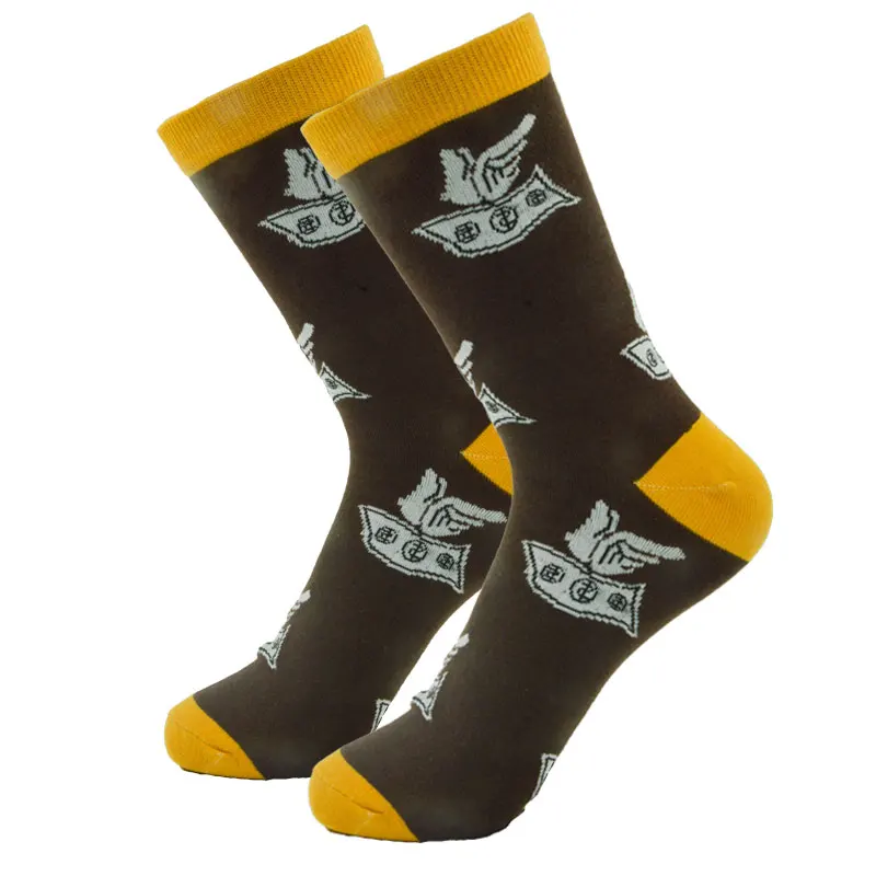 Rockbottom, 5 пар/лот, новинка, мужские длинные носки Harajuku Money Dollar с 3D рисунком, весенне-осенние носки с забавными рисунками, носки из чистого хлопка