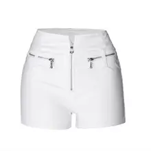 Черные/белые женские мотоциклетные шорты из искусственной кожи, лоскутные, с высокой талией, весна-осень, женские кожаные шорты с высокой талией, эластичные S68